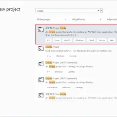 Szablon ASP.NET Core Empty do tworzenia aplikacji webowych. Idealny do rozpoczęcia projektu z minimal api.