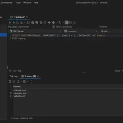 SQL Server: zapytanie z funkcją mssql substring do wyodrębnienia domeny z adresu email.