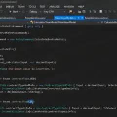 Kod w języku C# w Visual Studio. Rozważ naukę C#, jeśli zastanawiasz się, od jakiego języka programowania zacząć.