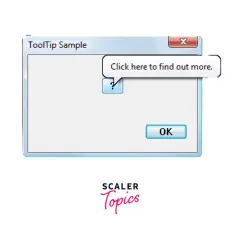 Okno dialogowe "ToolTip Sample" z przyciskiem "OK" i dymkiem podpowiedzi mui tooltip: "Click here to find out more.".