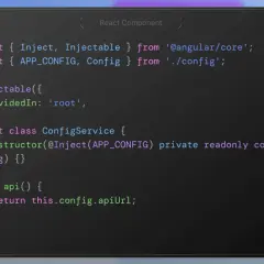 Kod Angular pokazujący, jak wstrzykiwać i używać angular environment variables w serwisie ConfigService.
