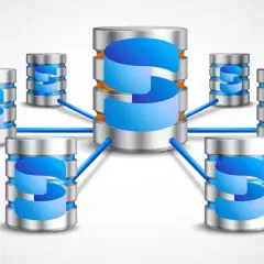 Wizualizacja klastra baz danych, symbolizująca instalację SQL Server.