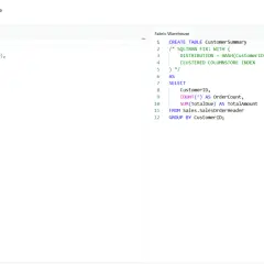 SQL: CREATE TABLE CustomerSummary z użyciem WITH i SELECT, tworzy podsumowanie klienta.