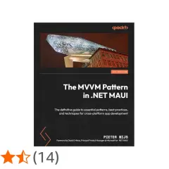 Okładka książki "The MVVM Pattern in .NET MAUI" autorstwa Pietera Nijs. Opisuje wzorzec MVVM i jego zastosowanie w tworzeniu aplikacji.