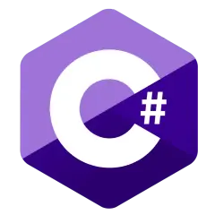 Logo C# z białym znakiem #. Symbolizuje język programowania, gdzie operatory matematyczne odgrywają kluczową rolę.