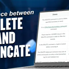 Porównanie poleceń SQL: DELETE usuwa wiersze, TRUNCATE usuwa całą tabelę.