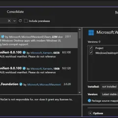 Zarządzanie pakietami NuGet dla rozwiązania, wyszukiwanie Microsoft.WindowsAppSDK.