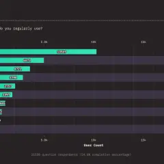 Wykres słupkowy pokazuje popularność bibliotek JavaScript. Lodash jest najczęściej używany (13569 użytkowników). Zastanawiasz się, jquery co to? Jest na 3. miejscu z 4721 użytkownikami.