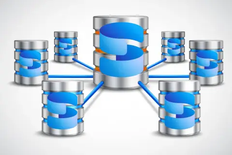 Wizualizacja klastra baz danych, symbolizująca instalację SQL Server.