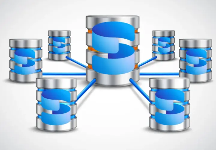 Wizualizacja klastra baz danych, symbolizująca instalację SQL Server.