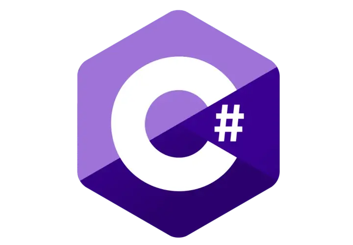 Logo C# z białym znakiem #. Symbolizuje język programowania, gdzie operatory matematyczne odgrywają kluczową rolę.