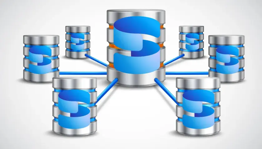 Wizualizacja klastra baz danych, symbolizująca instalację SQL Server.
