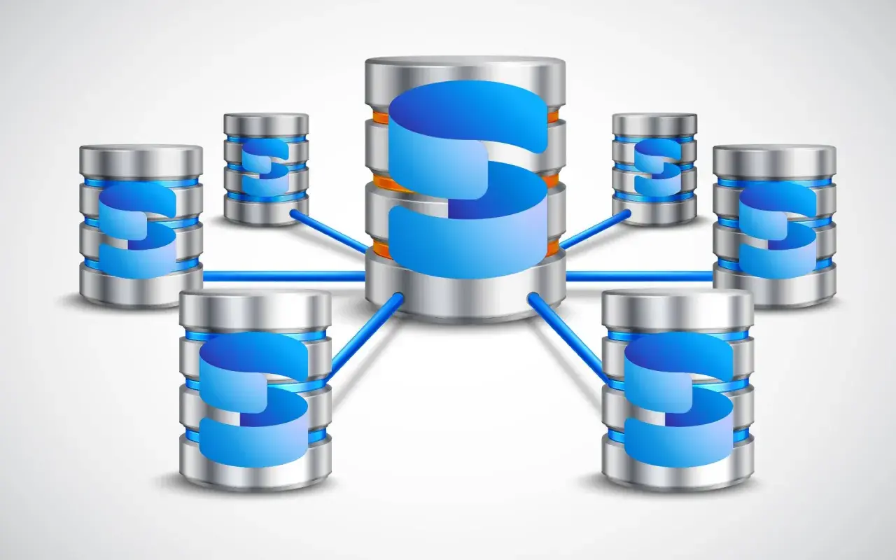 Wizualizacja klastra baz danych, symbolizująca instalację SQL Server.