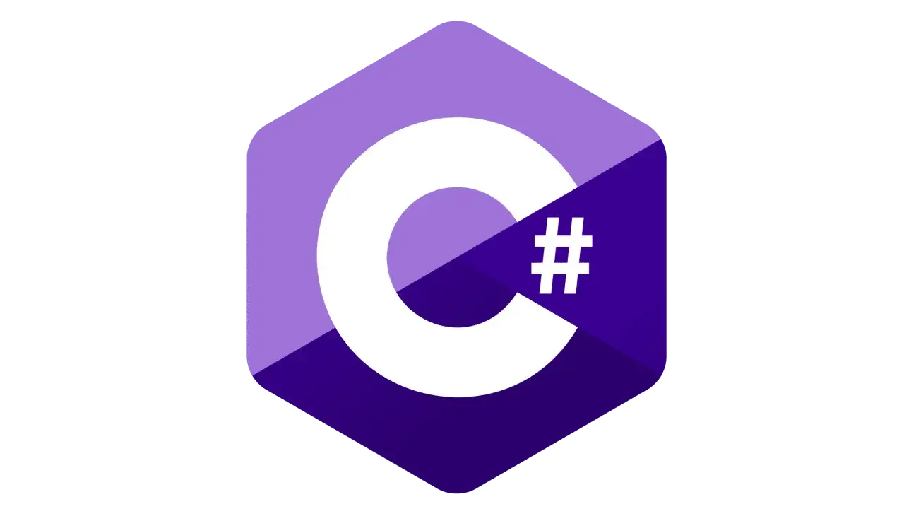 Logo C# z białym znakiem #. Symbolizuje język programowania, gdzie operatory matematyczne odgrywają kluczową rolę.