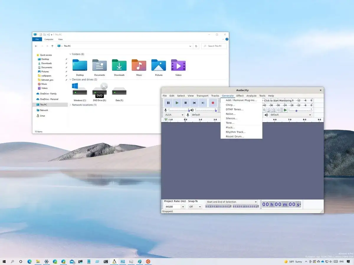 Na pulpicie systemu Microsoft Windows uruchomiono Audacity, edytor audio, kt&oacute;ry może działać r&oacute;wnież na Linux.