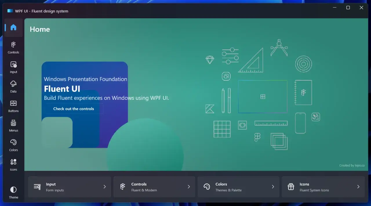 Ekran gł&oacute;wny aplikacji WPF UI. Pozwala budować płynne doświadczenia na Windows, wykorzystując WPF UI.